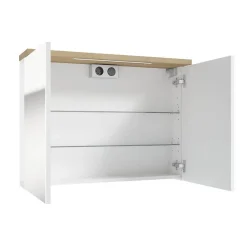 Naturel Armoire à miroir Stilla + LED 80x60 cm blanc (STILLAE08002)