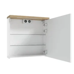 Naturel Armoire murale avec porte, miroir intégré Stilla + LED 60x60x20 cm, prise 220V, blanc (STILLAE06017)