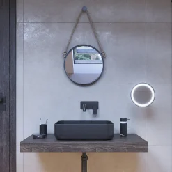 Miroir Simple|Naturel Miroir mural rond avec cadre en métal 40x40 cm, Noir (ZLAN40C)