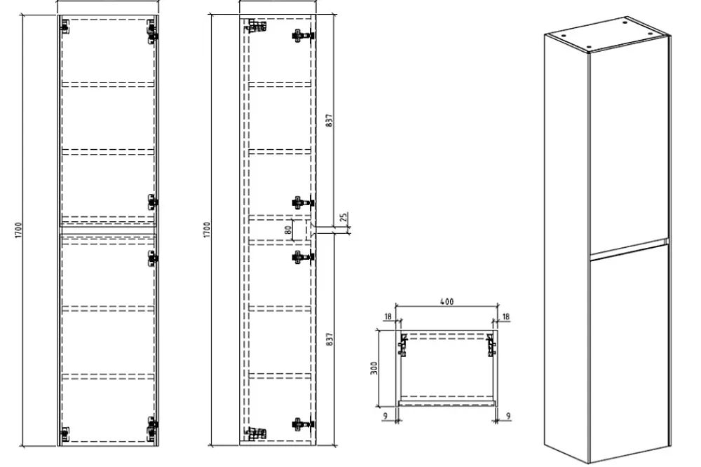 Naturel Verona Armoire haute bois foncé avec deux portes, 40x30x170cm (VERONAV40TD)