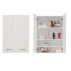 Autres NELLIO - Armoire de toilette murale - Meuble Salle de bain à suspendre - 64x30x90 cm - Rangement