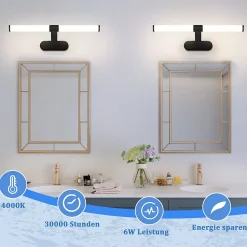 Nettlife Applique LED salle de bain, lampe miroir LED, lumière blanche neutre 4000 Kelvin, 6W, étanche IP44, largeur 400mm,noire