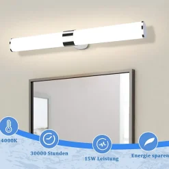Miroir Grossissant Lumineux|Nettlife Applique miroir LED 15W 60CM Chrome Etanche IP44 Blanc neutre 4000K Moderne