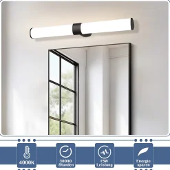 Miroir Grossissant Lumineux|Nettlife applique miroir LED 15W 60cm blanc neutre 4000K noir
