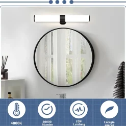Nettlife Lampe de miroir LED noir 8W IP44 blanc neutre 4000K