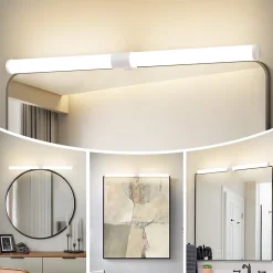 Miroir Lumineux|Nettlife Lampe de miroir de salle de bain LED 8W 60CM Lampe de salle de bain murale blanche à pince étanche IP44 4000K
