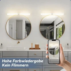 Miroir Lumineux|Nettlife Lampe de miroir de salle de bain LED 8W 60CM Lampe de salle de bain murale blanche à pince étanche IP44 4000K