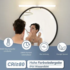 Miroir Lumineux|Nettlife Lampe de miroir de salle de bain LED 8W 60CM Lampe de salle de bain murale blanche à pince étanche IP44 4000K