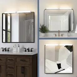 Miroir Lumineux|Nettlife Lampe de miroir de salle de bain LED 8W 60CM Lampe de salle de bain murale blanche à pince étanche IP44 4000K