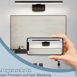 Miroir Grossissant Lumineux|Nettlife Lampe Miroir LED IP44 12W 60cm Blanc Neutre 4000K Salle de Bain Noire