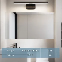 Miroir Grossissant Lumineux|Nettlife Lampe Miroir LED IP44 12W 60cm Blanc Neutre 4000K Salle de Bain Noire
