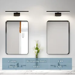 Nettlife Lampe Miroir LED IP44 6W 30cm Blanc Neutre 4000K Salle de Bain Noire