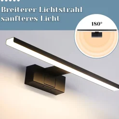 Nettlife Lampe Miroir LED IP44 8W 40cm Blanc Neutre 4000K Salle de Bain Noire