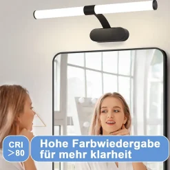 Nettlife LED Lampe Miroir 4000K IP44 8W 60CM Noir Lampe Murale Moderne Étanche