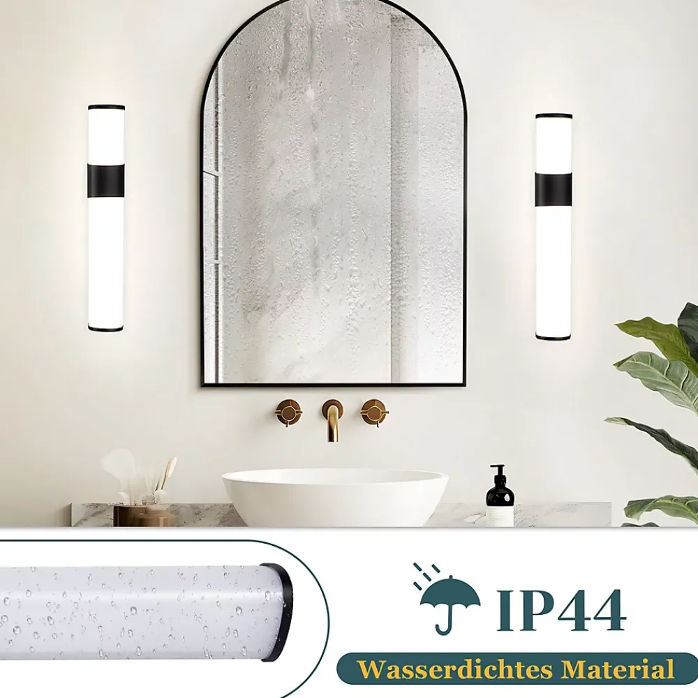 Nettlife Lot 2 Lampes Miroir LED 6W 30CM IP44 Blanc Neutre 4000K Salle de Bain Noire