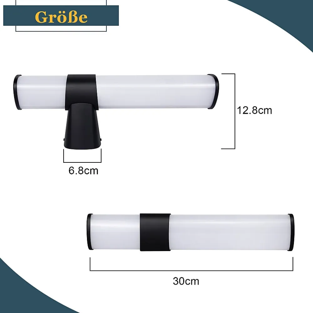 Nettlife Lot 2 Lampes Miroir LED 6W 30CM IP44 Blanc Neutre 4000K Salle de Bain Noire