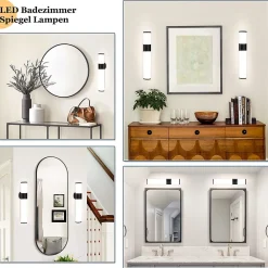 Nettlife Lot 2 Lampes Miroir LED 6W 30CM IP44 Blanc Neutre 4000K Salle de Bain Noire