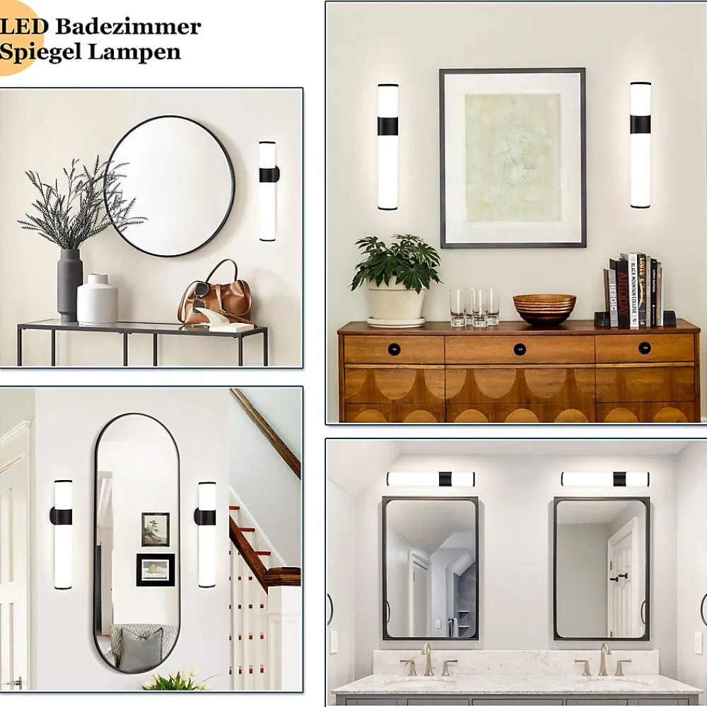 Nettlife Lot 2 Lampes Miroir LED 6W 30CM IP44 Blanc Neutre 4000K Salle de Bain Noire