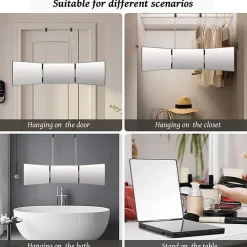 Nettlife Miroir de maquillage à hauteur réglable et design en trois parties Miroir plat et indéformable