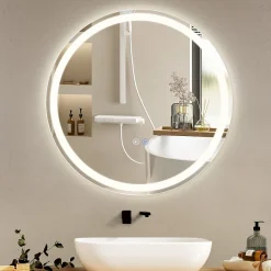 Miroir Lumineux|Nettlife Miroir lumineux salle de bain - Rond 50 cm LED, mural, interrupteur tactile, antibuée, IP44, réglable 3000K-6500K