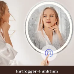 Miroir Lumineux|Nettlife Miroir lumineux salle de bain - Rond 50 cm LED, mural, interrupteur tactile, antibuée, IP44, réglable 3000K-6500K