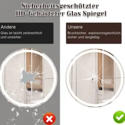 Miroir Lumineux|Nettlife Miroir lumineux salle de bain - Rond 50 cm LED, mural, interrupteur tactile, antibuée, IP44, réglable 3000K-6500K