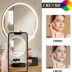 Miroir Lumineux|Nettlife Miroir lumineux salle de bain - Rond 50 cm LED, mural, interrupteur tactile, antibuée, IP44, réglable 3000K-6500K
