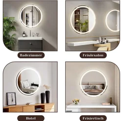Miroir Lumineux|Nettlife Miroir lumineux salle de bain - Rond 50 cm LED, mural, interrupteur tactile, antibuée, IP44, réglable 3000K-6500K