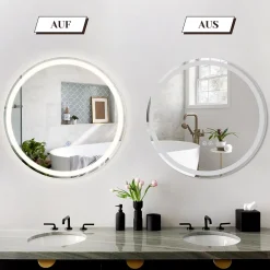 Miroir Lumineux|Nettlife Miroir lumineux salle de bain - Rond 50 cm LED, mural, interrupteur tactile, antibuée, IP44, réglable 3000K-6500K