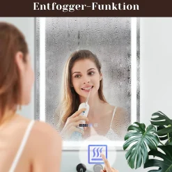 Miroir Lumineux|Nettlife Miroir lumineux salle de bain - 50x70 cm LED, mural, IP44, interrupteur tactile, horloge, antibuée, réglable