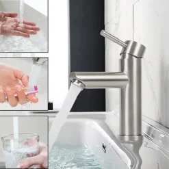 Robinet Lavabo Et Vasque|Nettlife robinet d'évier robinet chaud/froid robinet haute pression en acier inoxydable