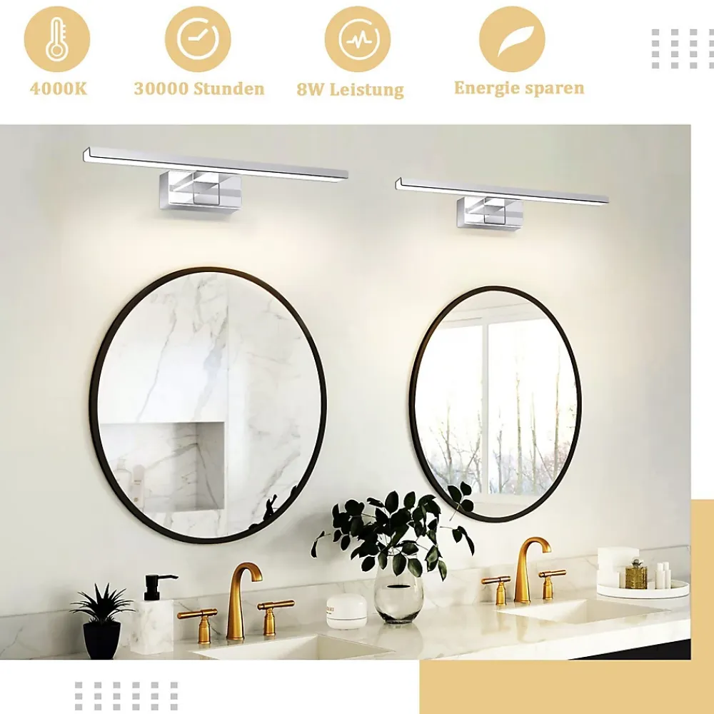 Miroir Grossissant Lumineux|Nettlife Spiegelleuchte Led 8W et Blanc Neutre et 4000K Moderne Chromé 40cm