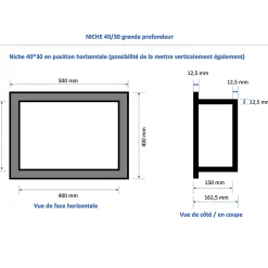 Niche De Salle De Bains|U-tile Niche de douche à carreler - format intérieur 40 x 30 cm - 15 cm de profondeur