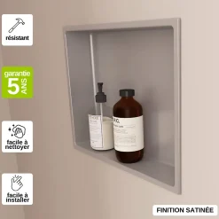 Niche De Salle De Bains|Italbox Niche de Douche Gris Satiné - 30x30 cm - Rangement Mural Salle de Bain - NOOK