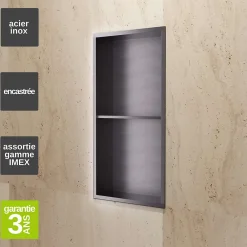 Niche De Salle De Bains|Ledimex Niche de Douche Mural 33 x 63 cm - Rangement Salle de Bain en finition Noir Métal - ARTIC