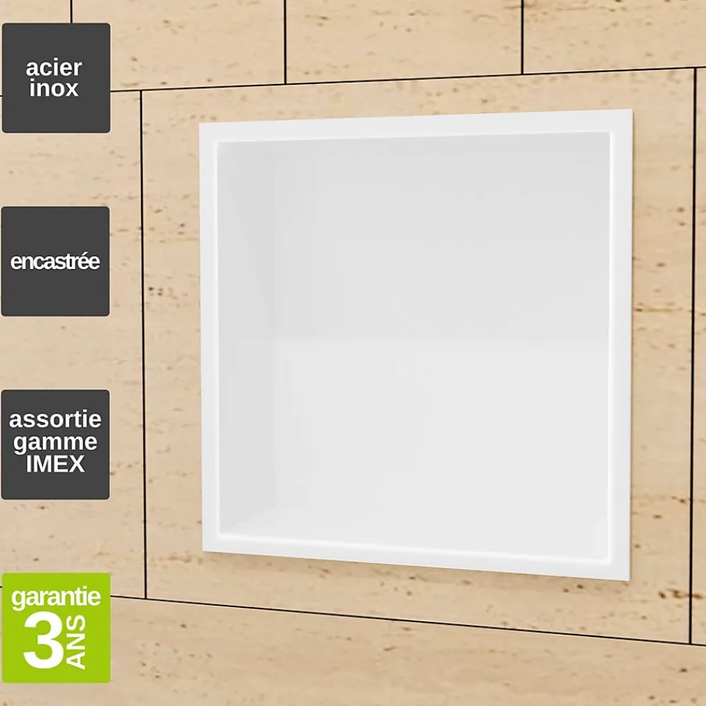 Ledimex Niche de Douche Mural 33 x 33 cm - Rangement Salle de Bain en finition Blanc Satiné - ATLANTIC