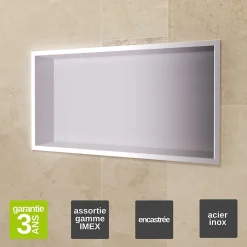 Niche De Salle De Bains|Ledimex Niche de Douche Mural 63 x 33 cm - Rangement Salle de Bain en finition Niquel Brossé - PACIFIC