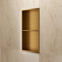 Niche De Salle De Bains|Ledimex Niche de Douche Mural 33 x 63 cm - Rangement Salle de Bain en finition Or Brossé - ARTIC