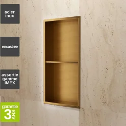 Niche De Salle De Bains|Ledimex Niche de Douche Mural 33 x 63 cm - Rangement Salle de Bain en finition Or Brossé - ARTIC