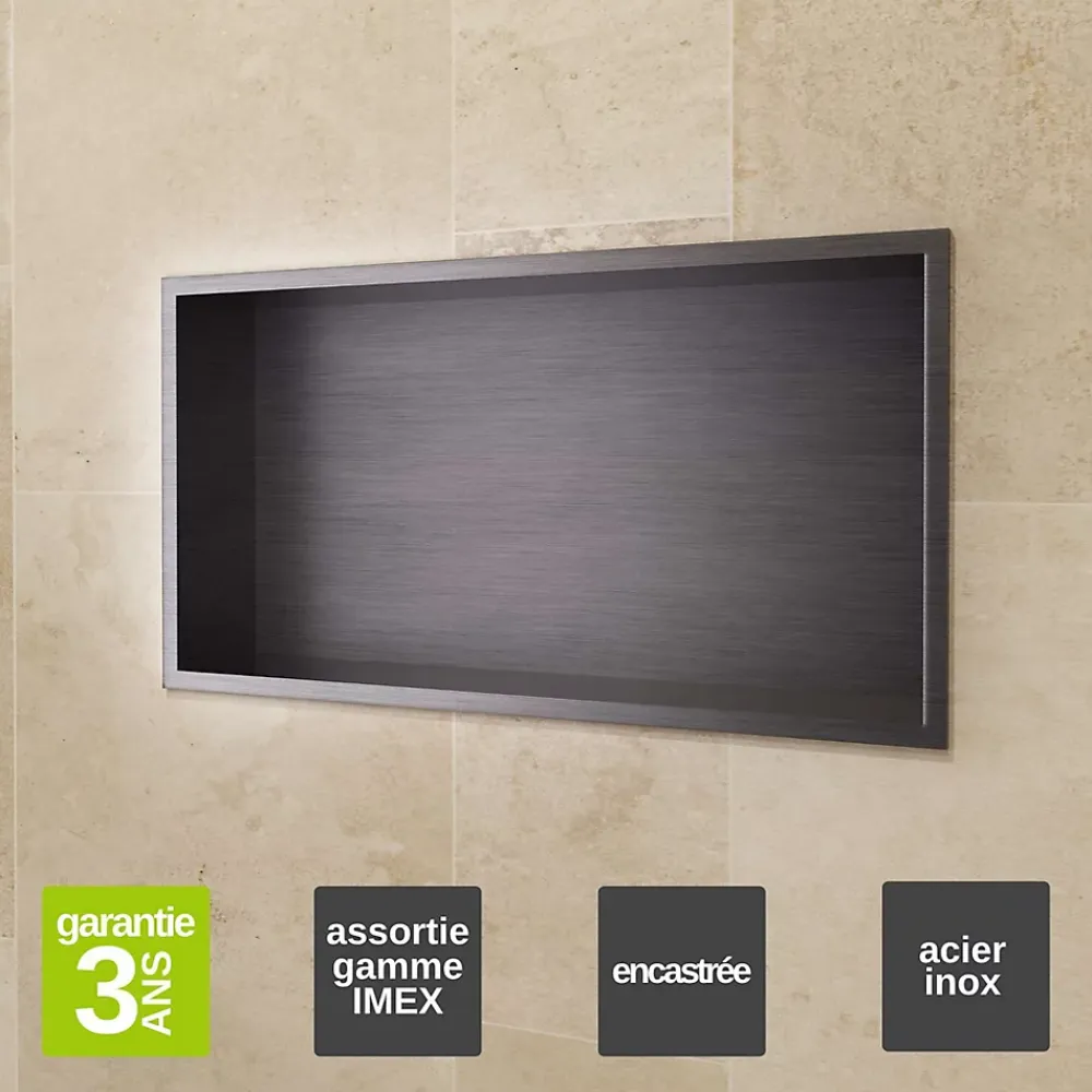 Ledimex Niche de Douche Mural 63 x 33 cm - Rangement Salle de Bain en finition Noir Métal - PACIFIC