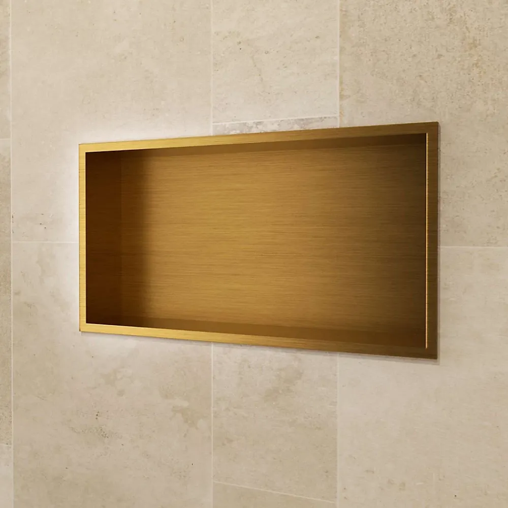 Ledimex Niche de Douche Mural 63 x 33 cm - Rangement Salle de Bain en finition Or Brossé - PACIFIC