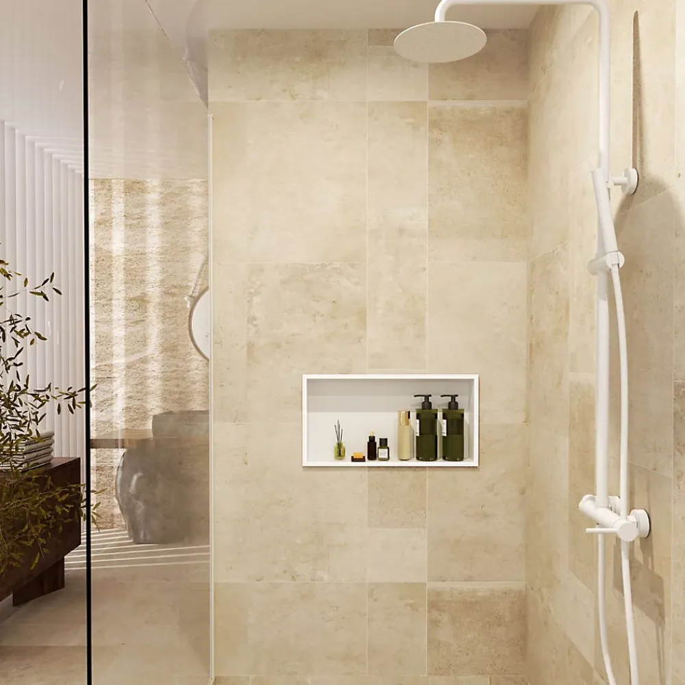 Ledimex Niche de Douche Mural 63 x 33 cm - Rangement Salle de Bain en finition Or Brossé - PACIFIC