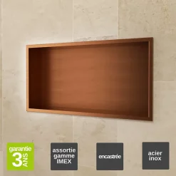 Niche De Salle De Bains|Ledimex Niche de Douche Mural 63 x 33 cm - Rangement Salle de Bain en finition Cuivré - PACIFIC