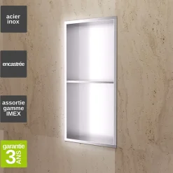 Ledimex Niche de Douche Mural 33 x 63 cm - Rangement Salle de Bain en finition Niquel Brossé - ARTIC