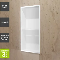 Ledimex Niche de Douche Mural 33 x 63 cm - Rangement Salle de Bain en finition Blanc Satiné - ARTIC