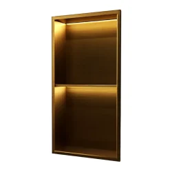 Niche De Salle De Bains|Ledimex Niche de Douche Mural Éclairage Led 33 x 63 cm - Rangement Salle de Bain en finition Or Brossé - MARSHALL