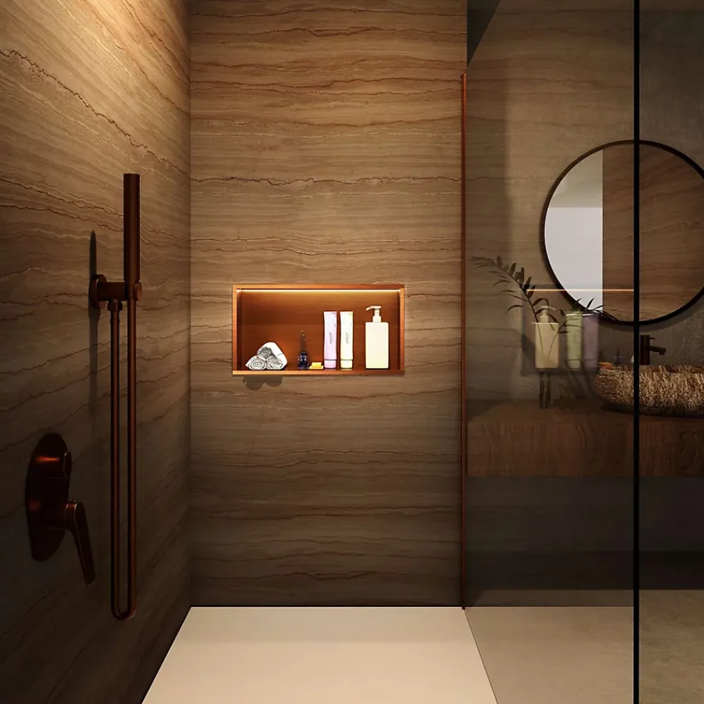 Ledimex Niche de Douche Mural Éclairage Led 63 x 33 cm - Rangement Salle de Bain en finition Noir Métal - OCEANIC