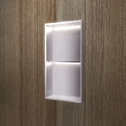 Niche De Salle De Bains|Ledimex Niche de Douche Mural Éclairage Led 33 x 63 cm - Rangement Salle de Bain en finition Niquel Brossé - MARSHALL