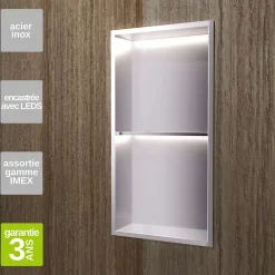 Niche De Salle De Bains|Ledimex Niche de Douche Mural Éclairage Led 33 x 63 cm - Rangement Salle de Bain en finition Niquel Brossé - MARSHALL