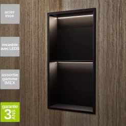 Niche De Salle De Bains|Ledimex Niche de Douche Mural Éclairage Led 33 x 63 cm - Rangement Salle de Bain en finition Noir Mat - MARSHALL